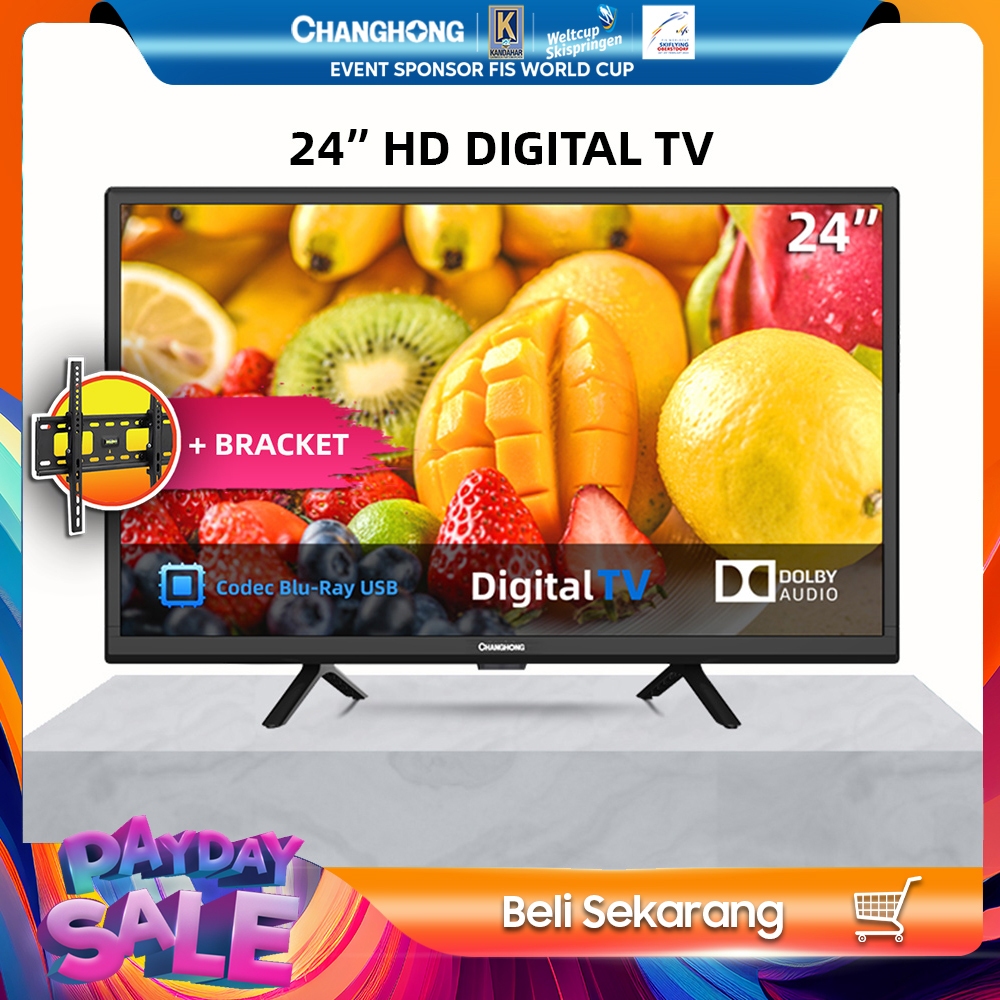 Changhong 24 Inch Digital LED TV (L24G5W) HD TV-DVBT2-USB Moive + FREE BRACKET
