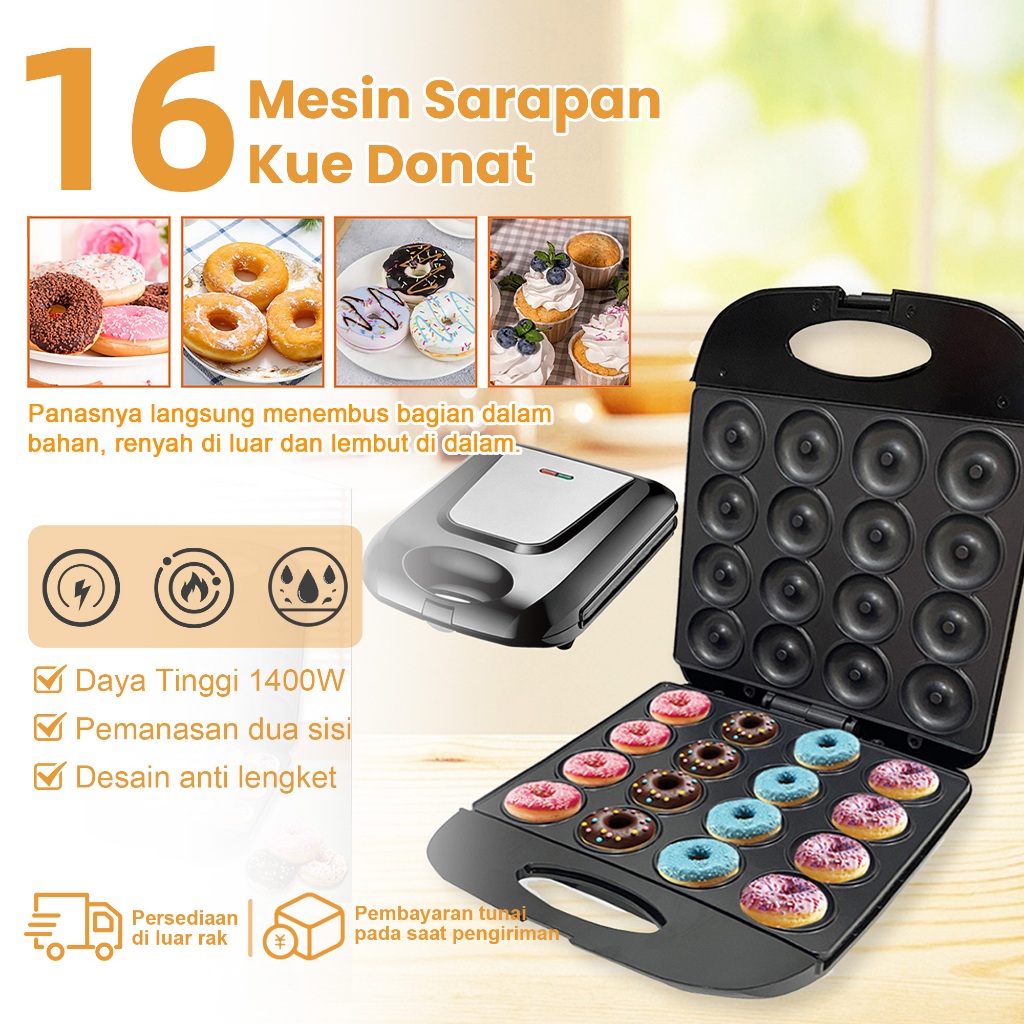 16 lubang Donut Maker  Cetakan Donat LISTRIK  Cetakan Donut Praktis Anti Lengket  Pembuat Donat 16 l