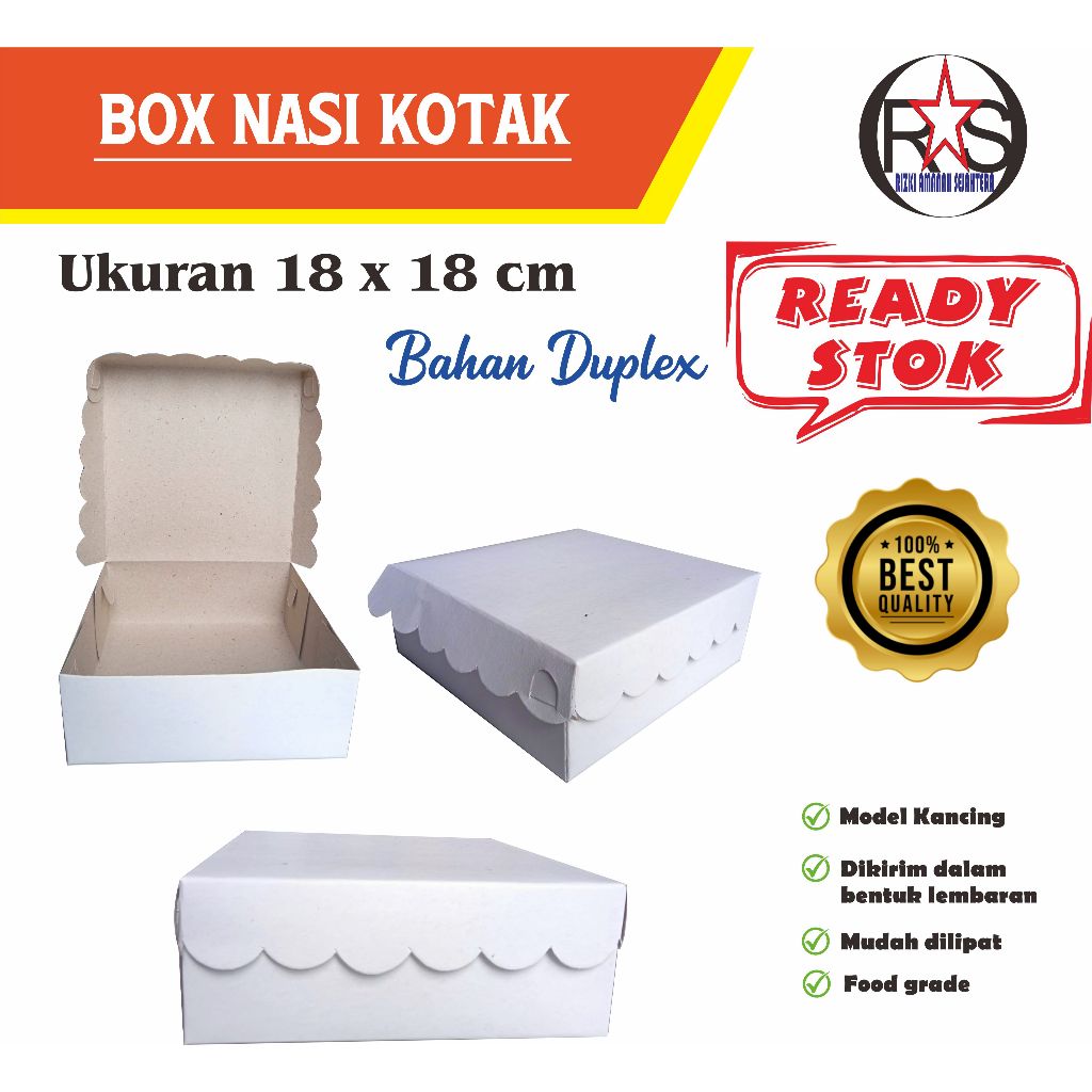 

Box Nasi Kotak 18x18 / Dus Nasi Kotak Polos harga per pcs/lbr(Rp 950/lbr)(duplek 350gsm)