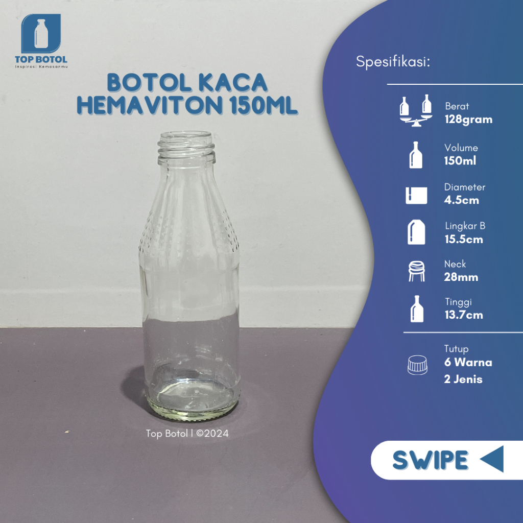 (Paket isi 24pcs) BOTOL KACA HEMAVITON 150ML BOTOL KACA 150ML BENING BOTOL MINUMAN ENERGI BOTOL KEMA