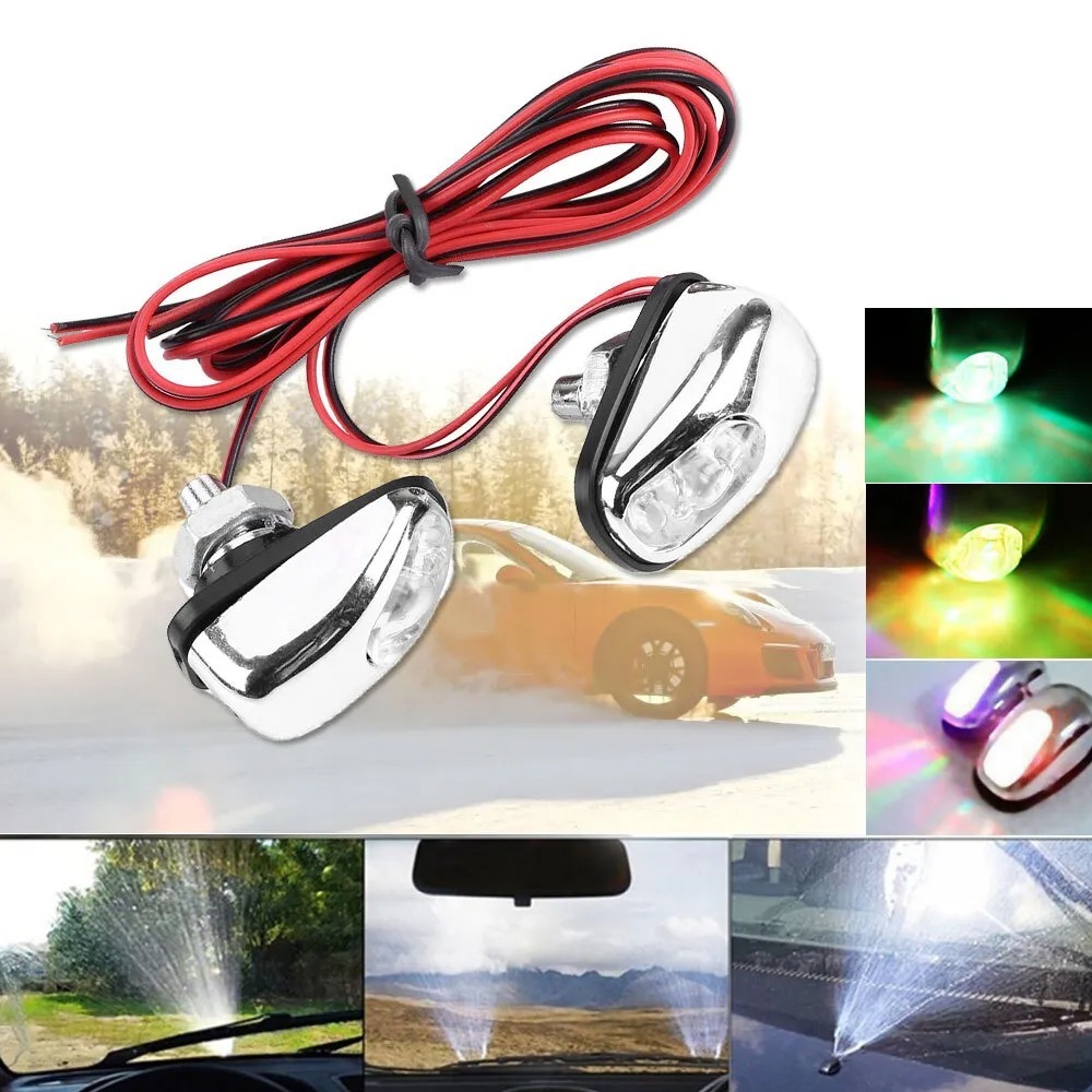 Mata Air Wiper 2Pcs / Washer Nozzle Wiper Mobil + Lampu Wiper Multicolor UNIVERSAL