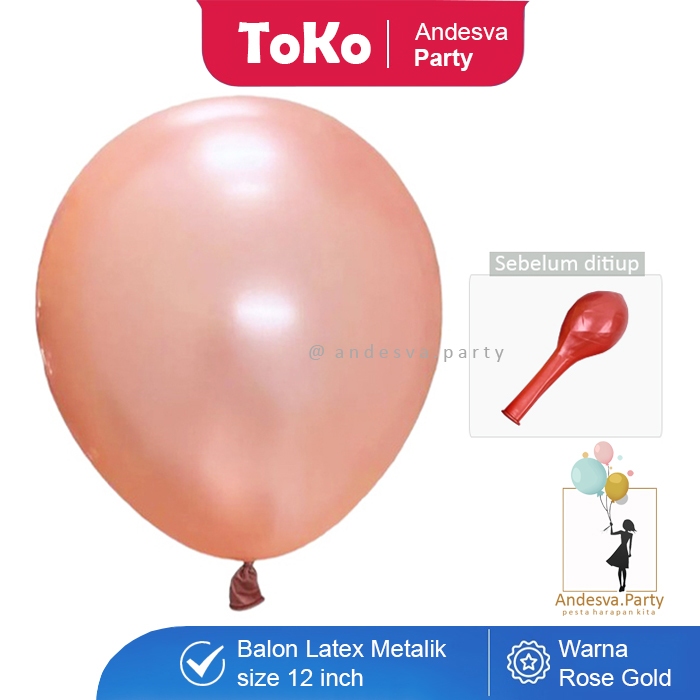 Balon Metalik Rose Gold / Balon Latex Warna Rose Gold / Balon Karet Polos 12 Inch / Balon Dekorasi