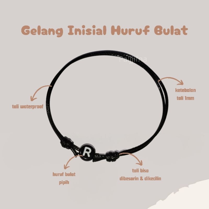 Gelang Inisial Huruf Bulat Hitam Waterproof