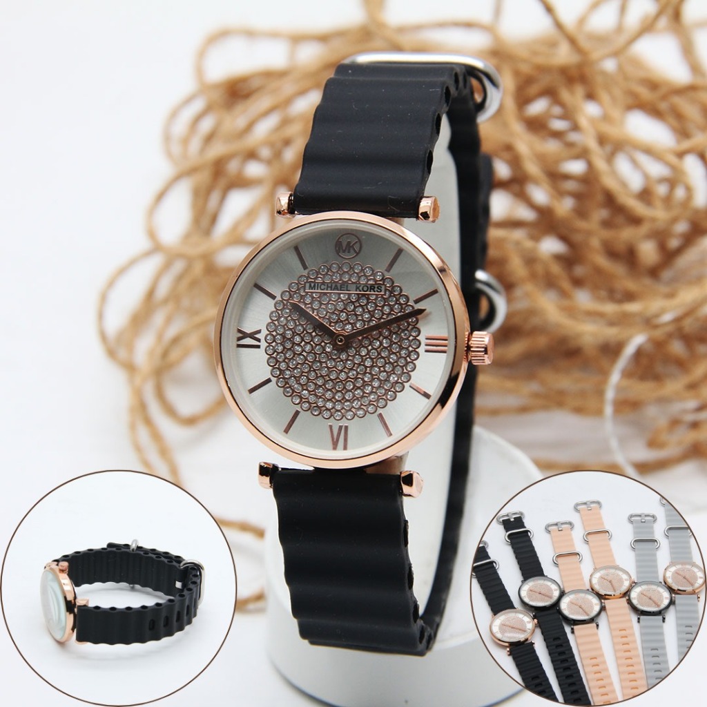 Terbaru - Jam Tangan Wanita Michael Kors Mk7352Aj Tali Rubber Free Box & Baterai Cadangan