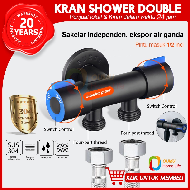 Kran Cabang 2 Stainless / Kran Shower 2 Cabang Hitam / Kran Cabang 1/2 Inch / Kran Cbang Mesin Cuci 