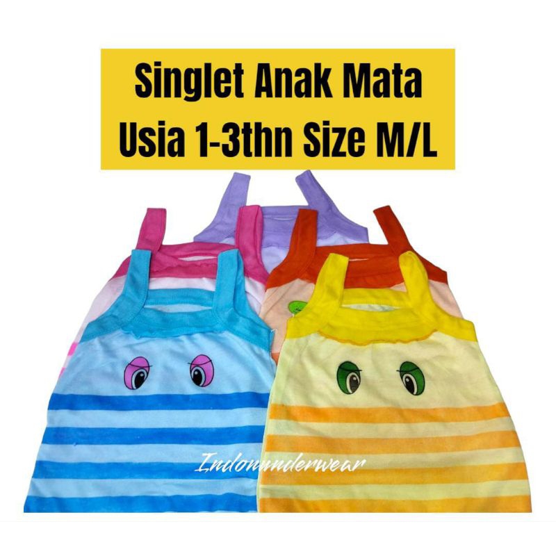 6pcs•Singlet Anak, Atasan Anak cewe motif sablon harga Murah size M L anak TK/SD
