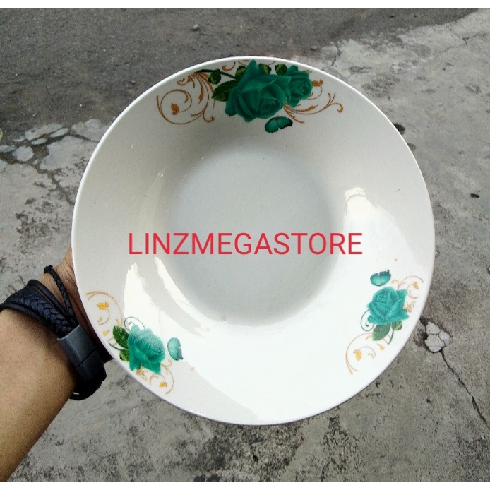 Piring Keramik 8" Bunga Kupu Hijau Dinasty | Piring Motif 8" | Harga Untuk 6 Pcs / Piring Makan