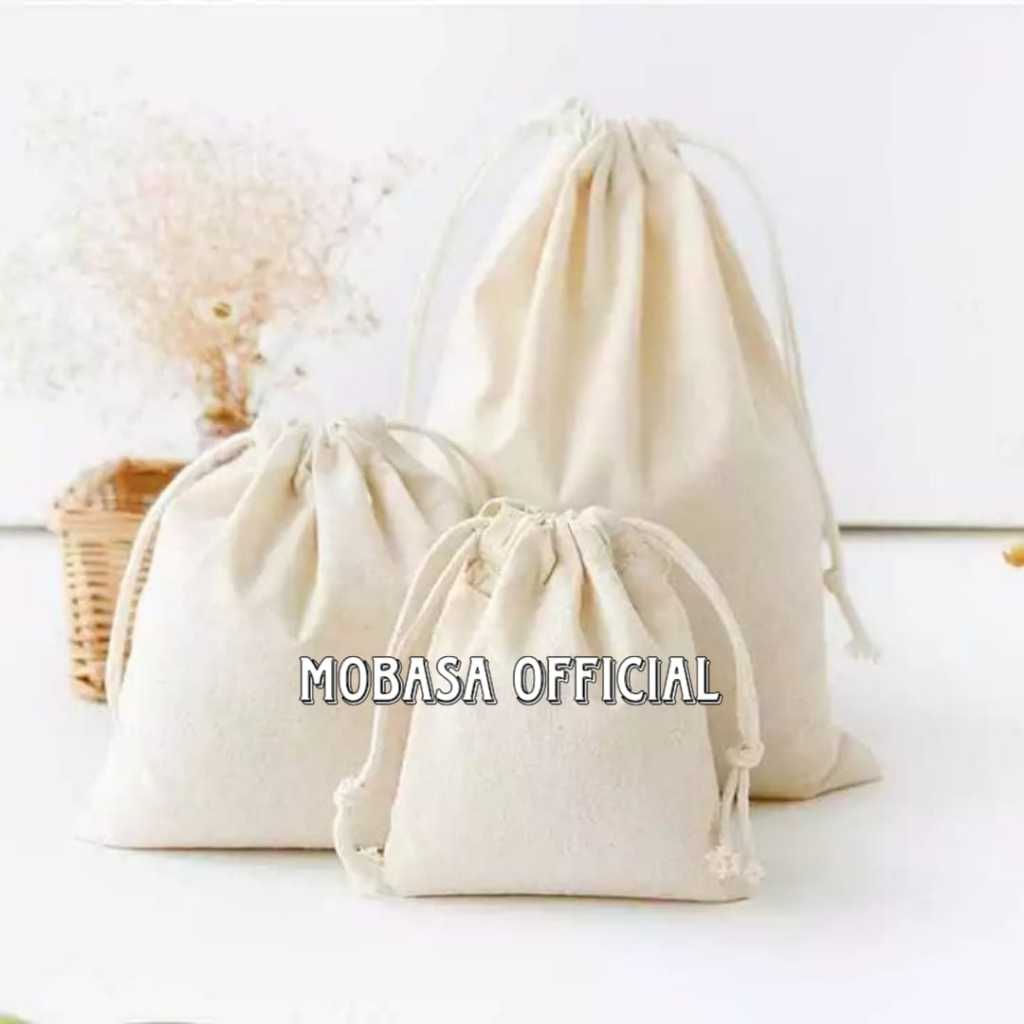 Pouch serut serbaguna / souvenir/ bungkus souvenir /Tas Pouch Serut Kanvas Polos