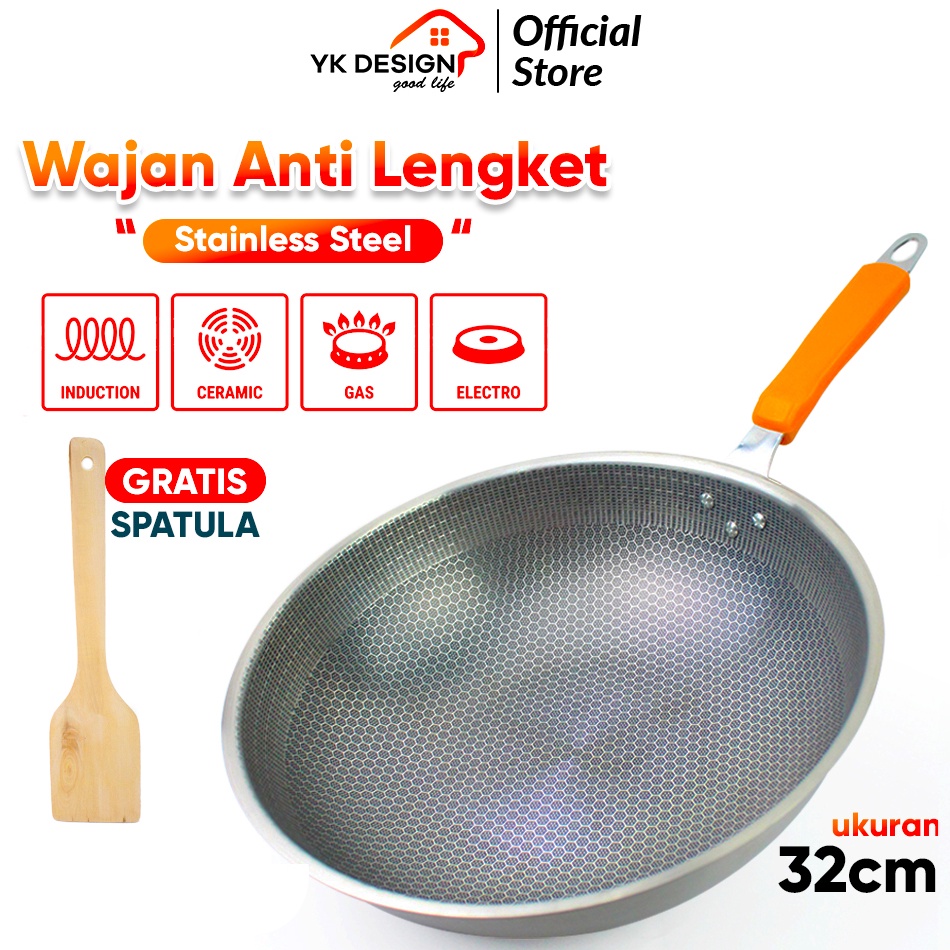 Viral TKIS By YK DESIGN Wajan Goreng Stainless Stell Ukuran 32 CM Anti Lengket TK828