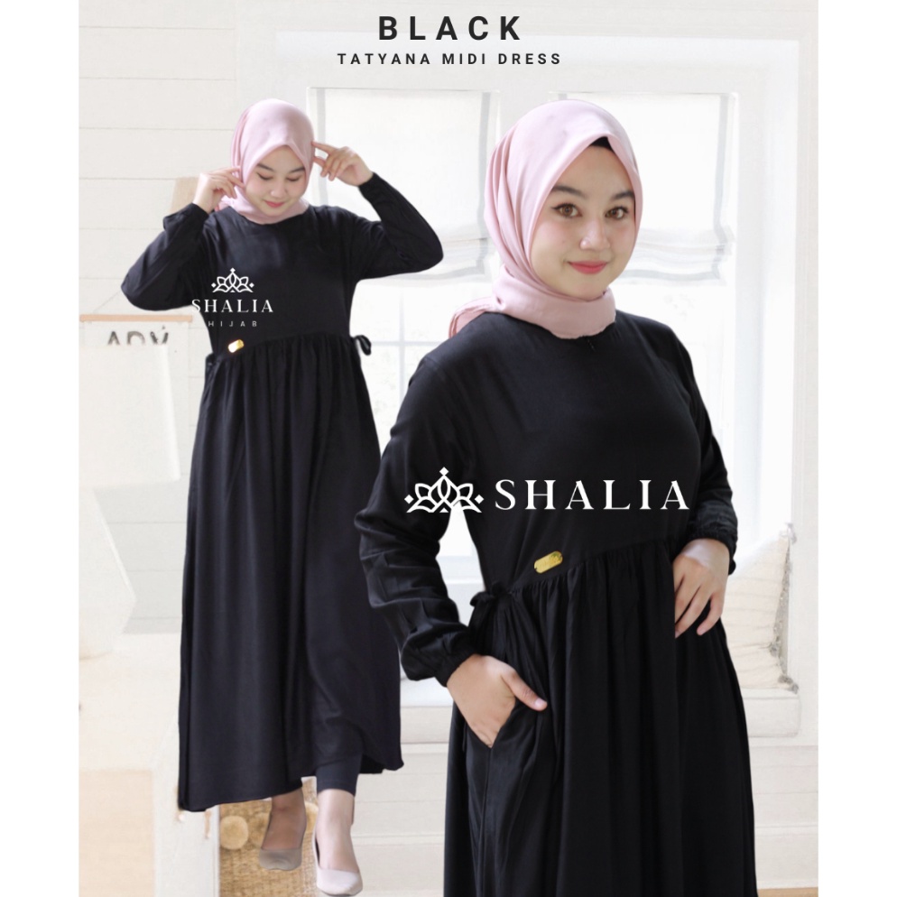 KODE P53I Shalia Hijab Tatyana Midi Dress Katun Rayon Twill Premium Polos LD 1 11 Gamis Wanita Busui Friendly
