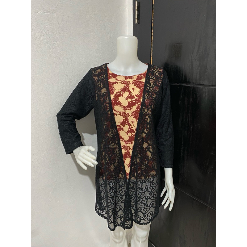 Atasan wanita mix brukat brokat hitam motif blouse tunik