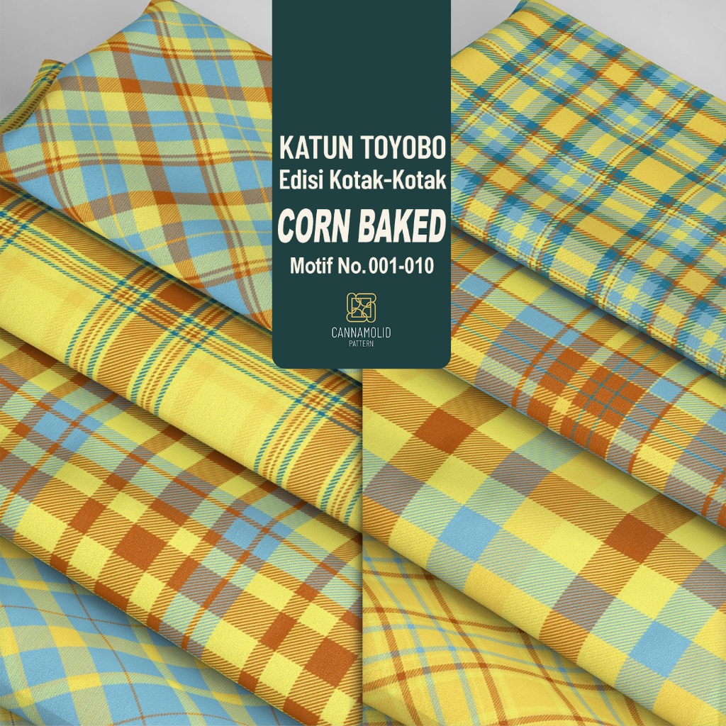 Kain Toyobo KOTAK KUNING BIRU | Lebar 145cm | Plaid CORN BAKED 1-10