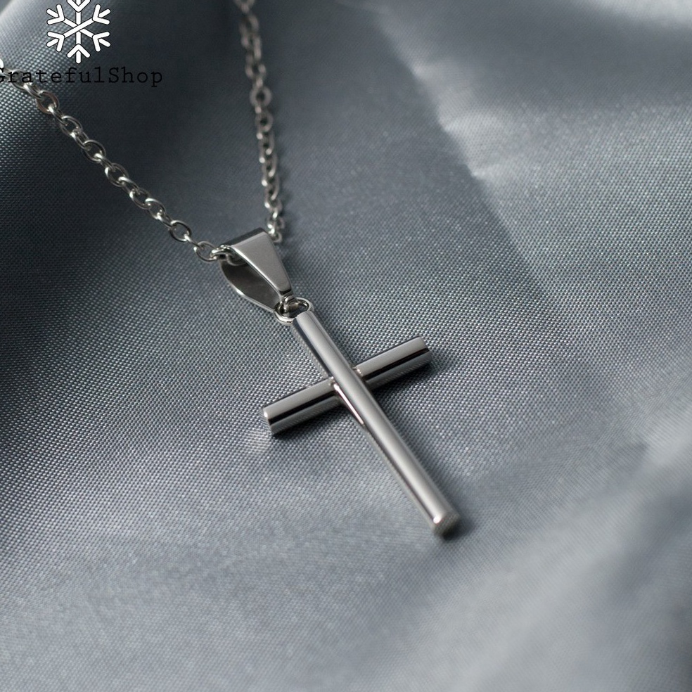 TERPERCAYA Grateful  Kalung Silver Salib Cross Pipe Stainless Steel Anti Karat