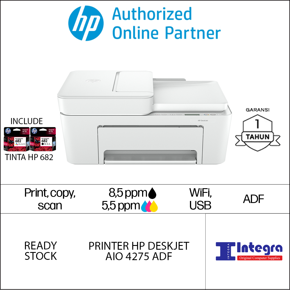 Printer HP DeskJet 4275 All in One Print Scan ADF Copy USB Wireless Wifi Bluetooth Tinta HP 682 | Garansi Resmi 1 Tahun HP Indonesia