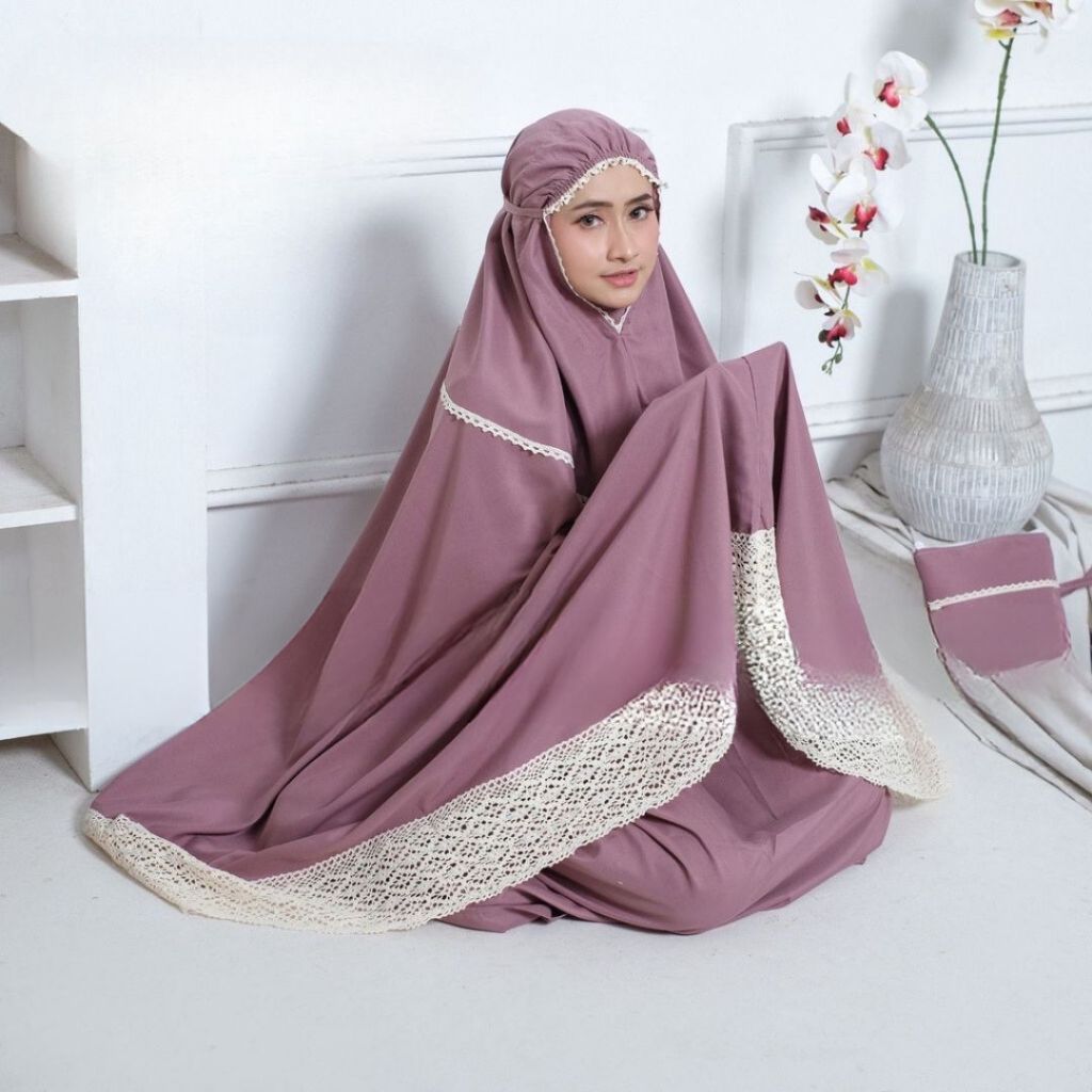 Dzakiyya - Mukena Jamila  | Mukena Dewasa Renda Jumbo Rajut Besar 12cm  Free Tas Cantik