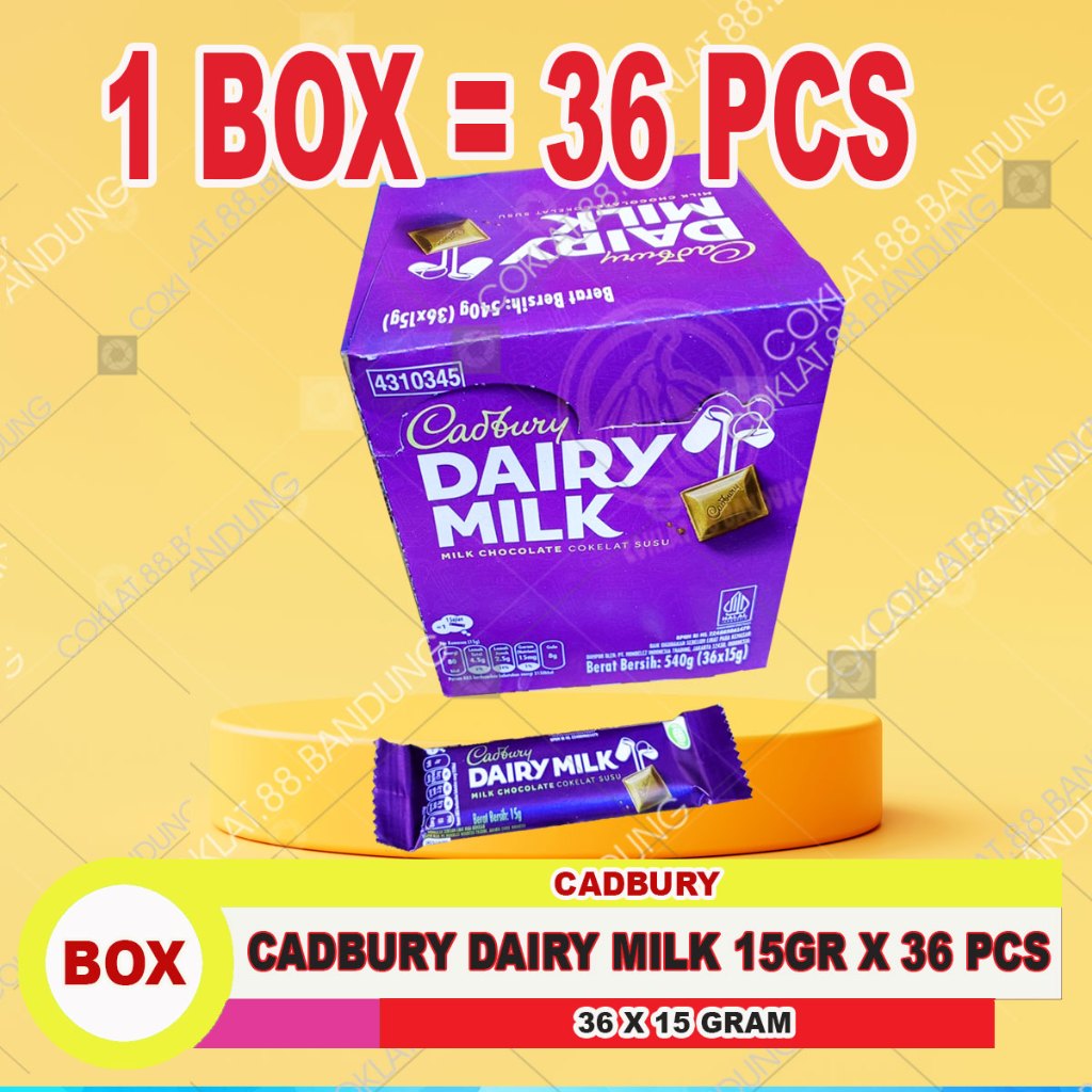 

CADBURY DAIRY MILK 15GR BOX, CADBURY 15 GR ISI 36 PCS, COKLAT CADBURY MINI 15 GRAM DAIRY MILK BOX