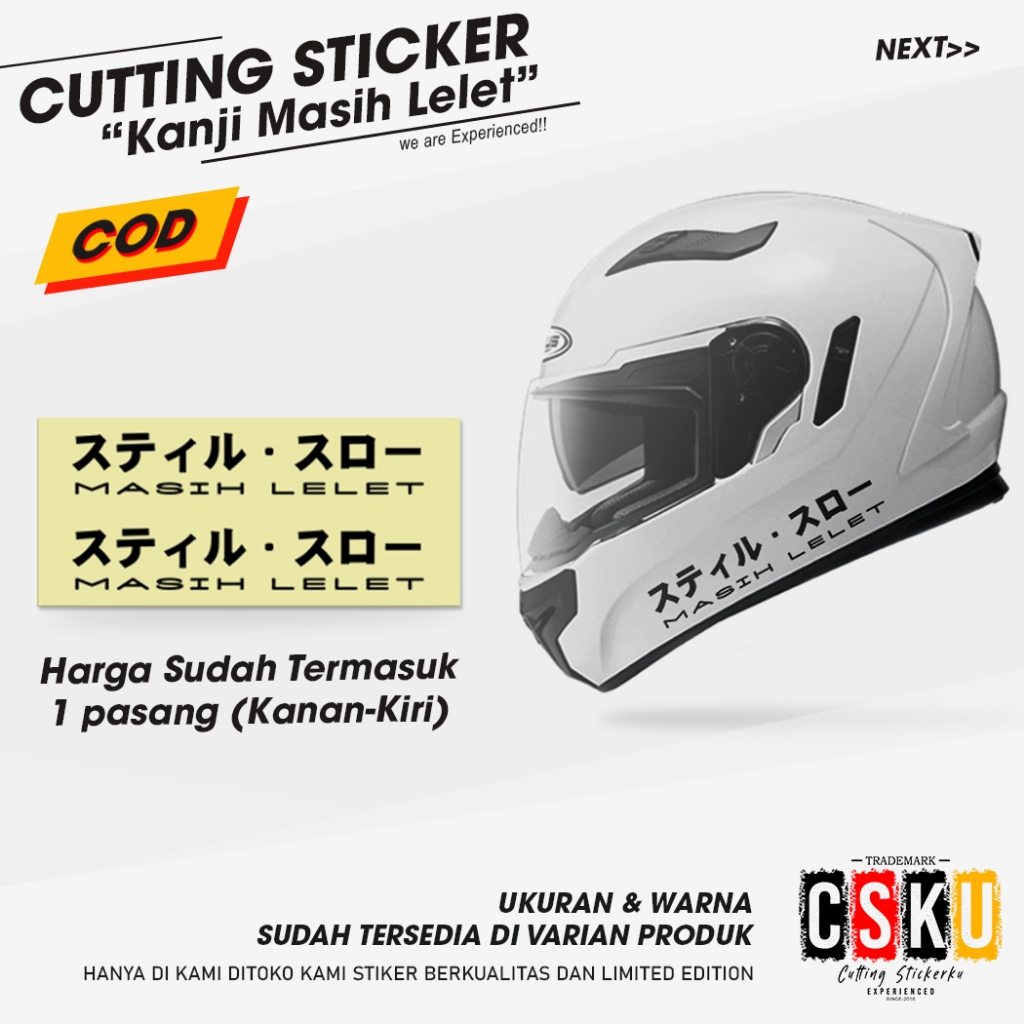 

Cutting Sticker Kanji Masih Lelet Variasi Motor Mobil Sticker Helm Racing Nyala Visor Body Kaca Bodi