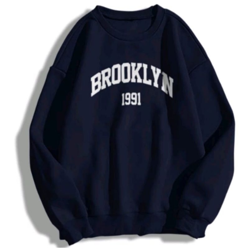 Sweater Crewnek pria kekinian Brooklyn sweater santai lembut