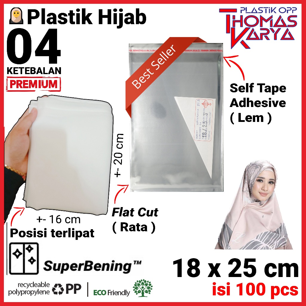 Plastik OPP 18x25 TEBAL Isi 100 Kantong Bening Kemasan Hijab Pashmina Baju Anak Undangan Souvenir Le
