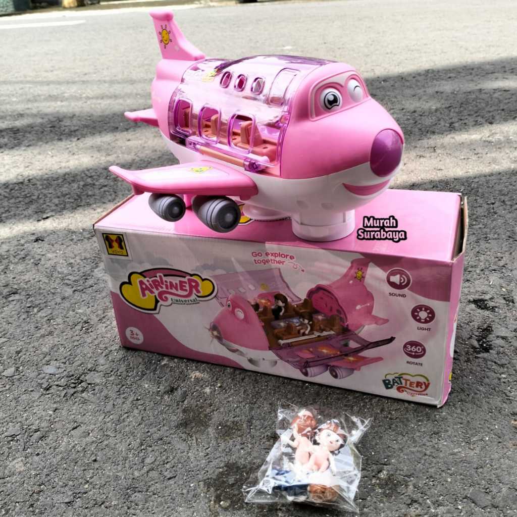 Mainan Anak PESAWAT AIRLINER UNIVERSAL 3689A3  Pesawat Kartun Mata Bisa Gerak Ada Lampu Dan Musik Ma