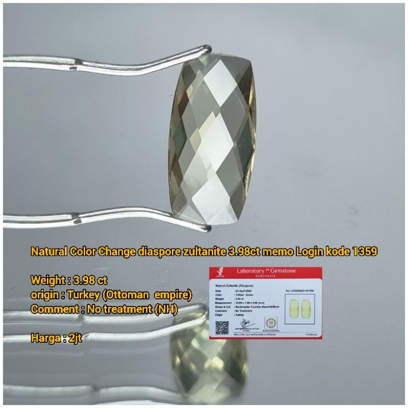 Natural Color Change diaspore zultanite 3.98ct memo Login kode 1359