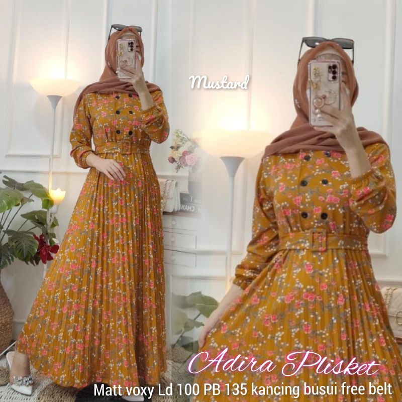 GAMIS PLISKET BELT MOTIF BUNGA / GAMIS PLISKET BUSUI FREE BELT