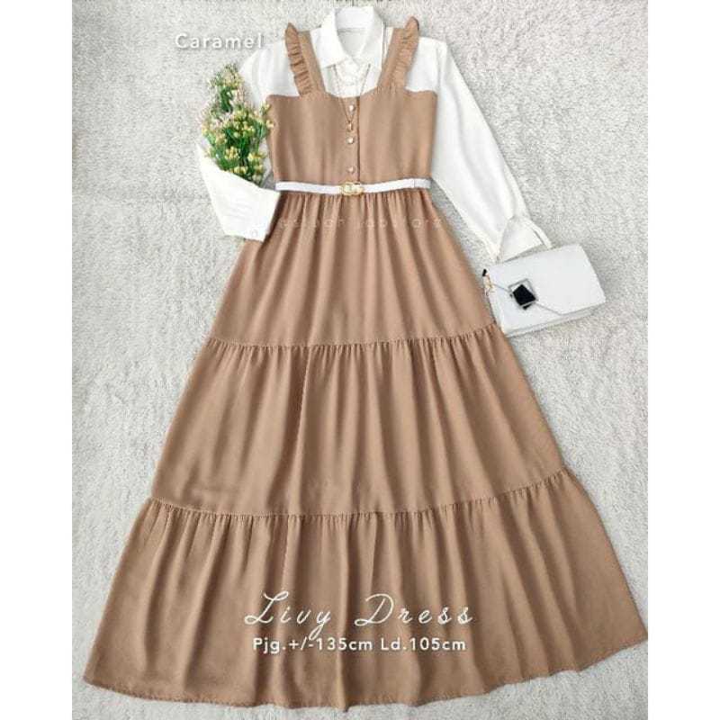 DISKON LIVY DRESS TERBARU / DRESS REMPEL KEKINIAN / LONG DRESS LIVY / GAMIS OVERALL LIVY / GAMIS
