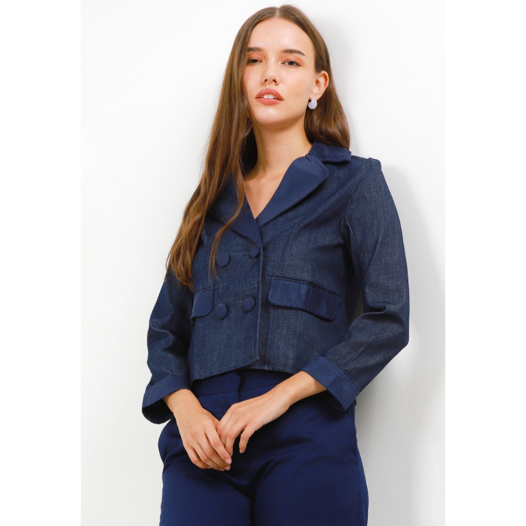 Blazer Denim wanita OW001BDV Kancing Ganda