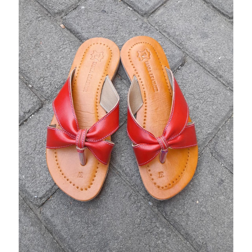 cuero sandal wanita slip on kulit sapi kasumi magetan vegtan leather