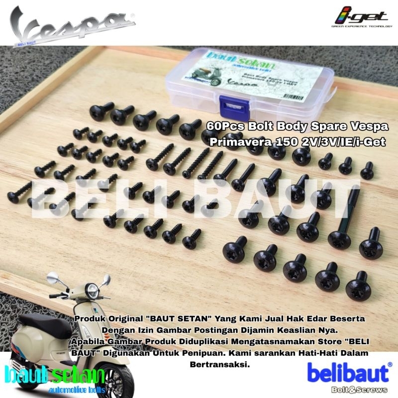 60Pcs Baut Body Vespa Primavera 150 /Baut Cadangan body Vespa Primavera 150 3V