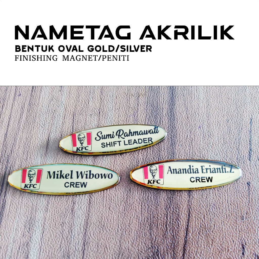 name tag akrilik oval magnet/peniti custome