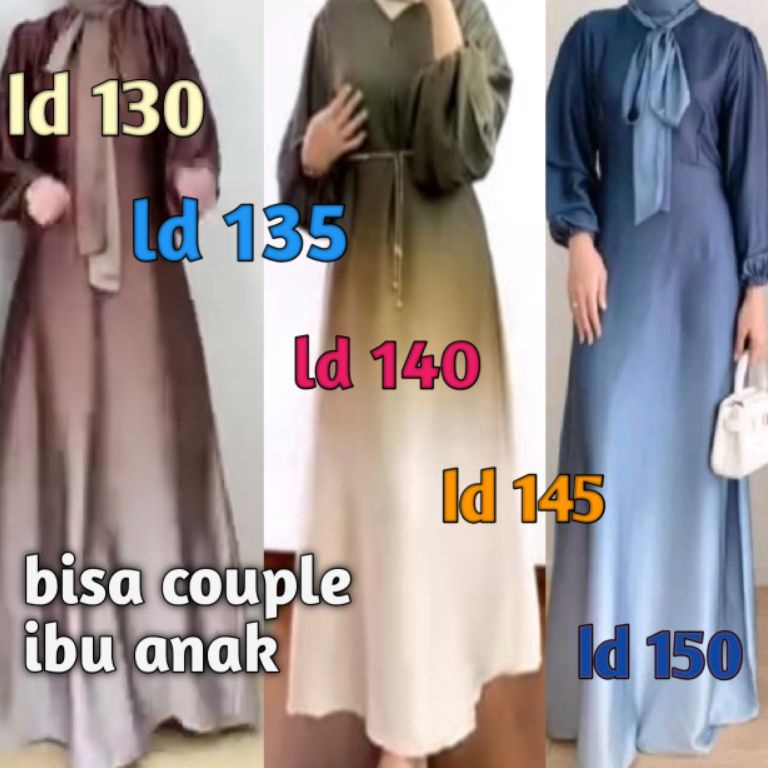KODE W4E Gamis Armany Silk Gradasi Jumbo Couple Ibu Anak Ombre Dress Kondangan Muslimah Kombinasi Wa