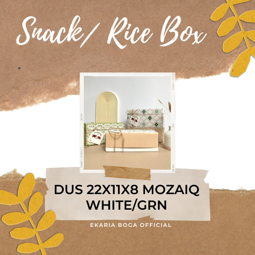 

SNACK BOX/ RICE BOX | DUS KUE | LEBARAN | DUS 22X11X8 MOZAIQ WHITE/GRN