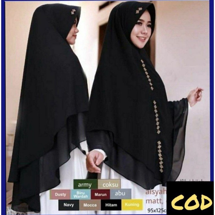 KODE C95R Terlaris KHIMAR 2 LAYER ASYAIBANA SWAROVSKI CERRUTY Hijab Payet LV Khimar Warna Hitam Terb