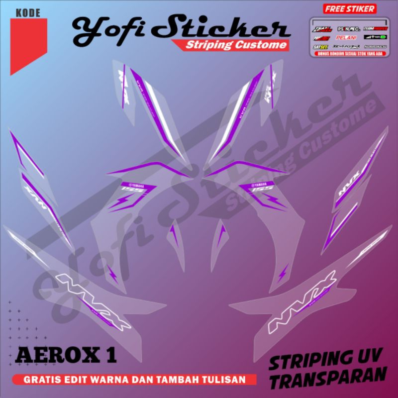 decal stiker sticker transparant striping aerox new old nvx custome desain warna ungu merah biru put