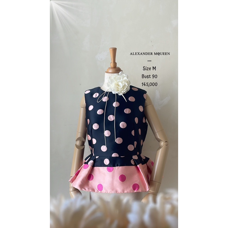 Blouse atasan top tank kutung hitam motif polkadot pink fushia fuschia fanta lucu barbie premium ale