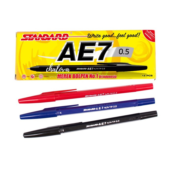 

[LUSIN] BOLPEN / PULPEN / BOLPOIN AE 7 STANDARD TINTA HITAM MERAH BIRU ISI 12