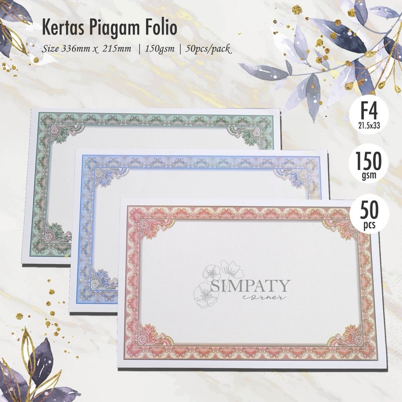 

Blanko kertas piagam sertifikat folio Simpaty high quality isi 50lembar