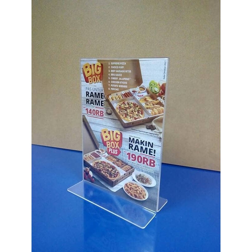 

AKRILIK TEMPAT BROSUR / TENT HOLDER / TENT CARD AKRILIK DISPLAY UKURAN A4-A5-A6