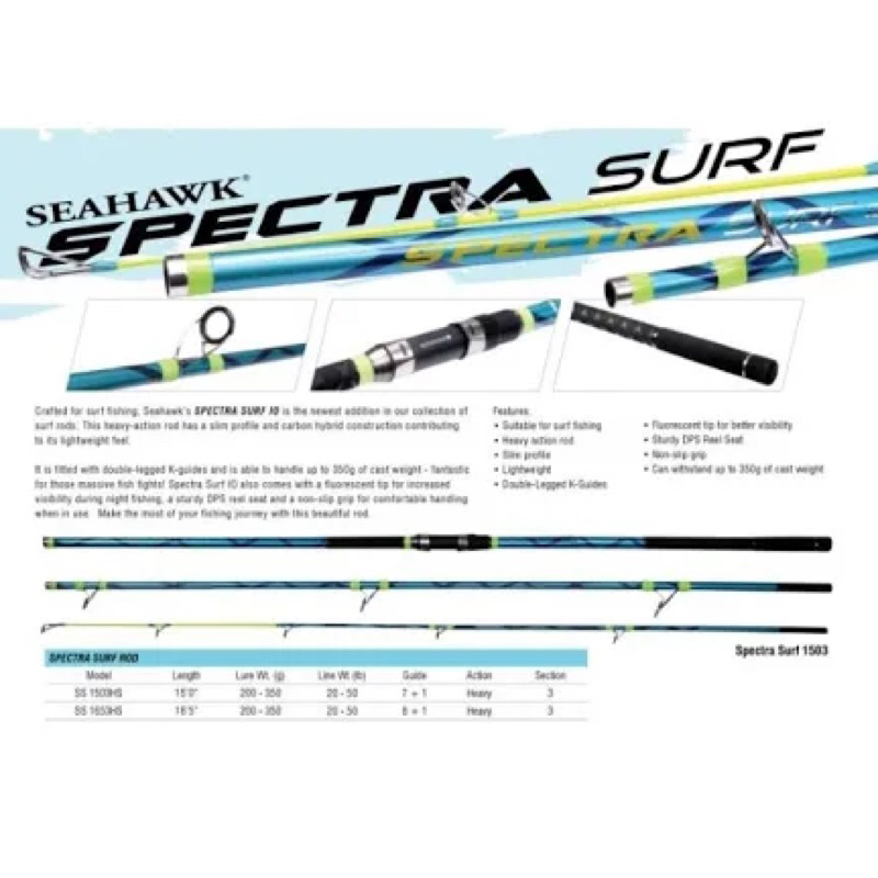 joran surf spinning sambung 3 SEAHAWK SPECTRA SURF 450cm