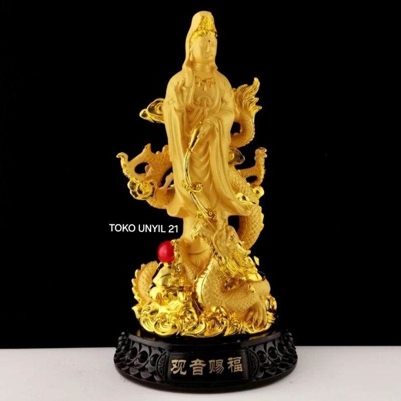 Patung Dewi Kwan Im Naga 32cm Rupang Dewi Kwan im Dewi Guan Yin / Kwan Shi Yin Phu Sa Dekorasi Dewi 