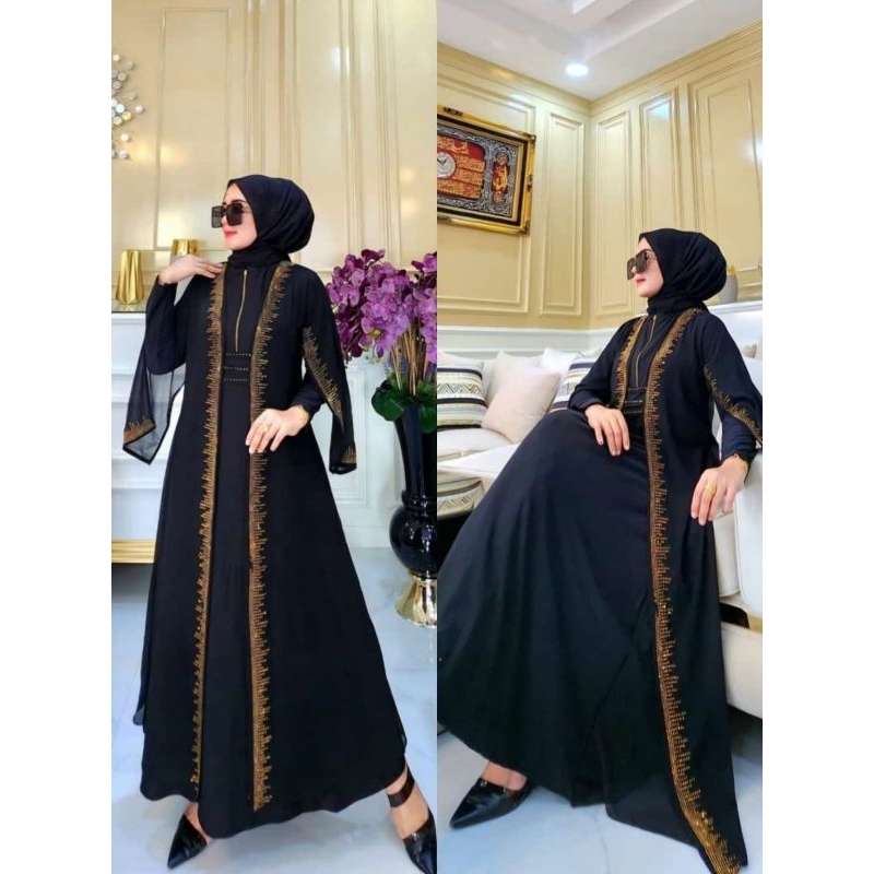 Zifa Fashion || Adisty Dress Abaya || Arabian Turkey Hitam Payet Tabur Swarovski Terbaru || Abaya Ga