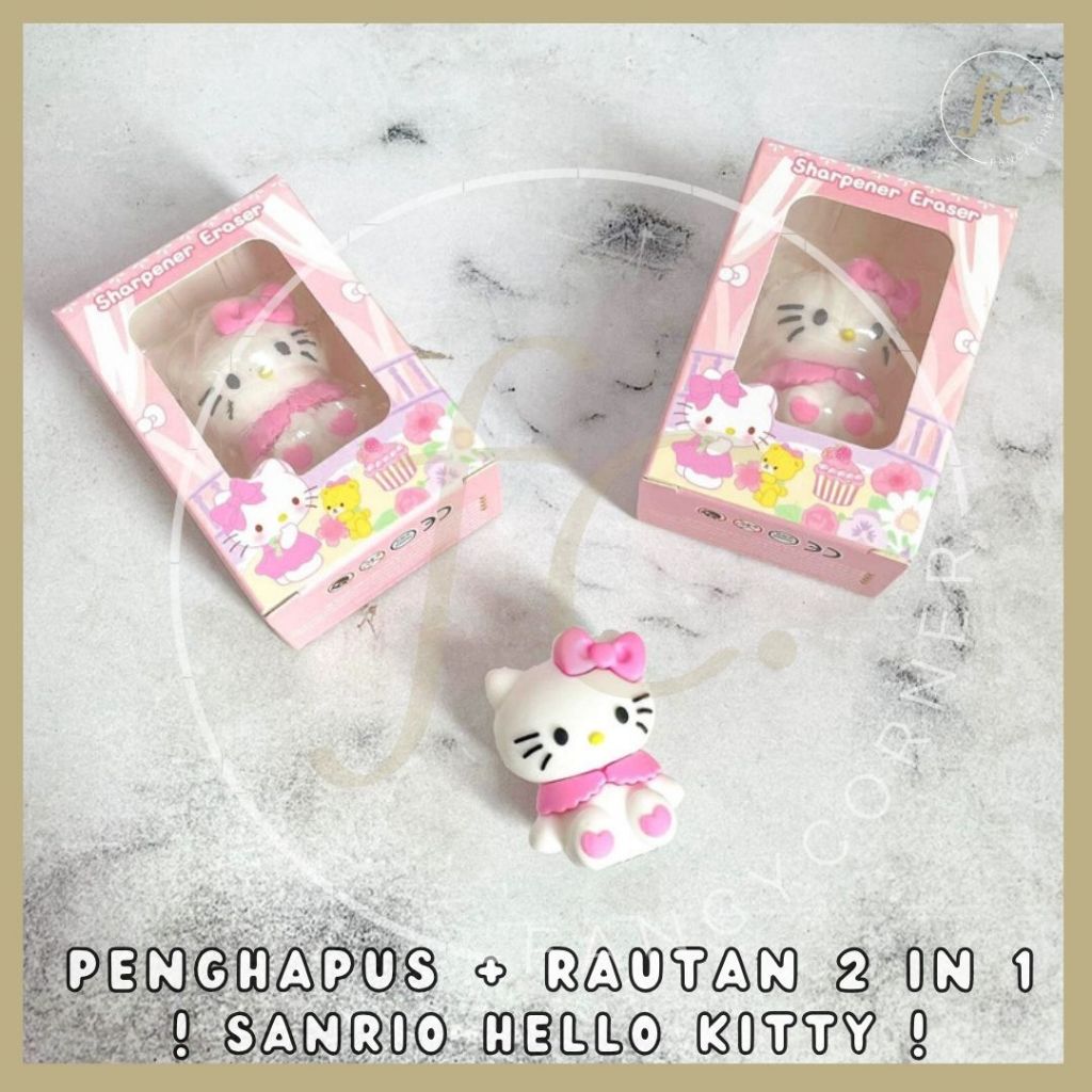 

Sharpener + Eraser 2 in 1 Rautan + Penghapus Karakter Miniatur Sanrio Sanx Hello Kitty ER-1221 Pink Pastel Clean Erasing Dust Free Mini Cute Merchandise Souvenir ATK Harga Grosir Ready COD