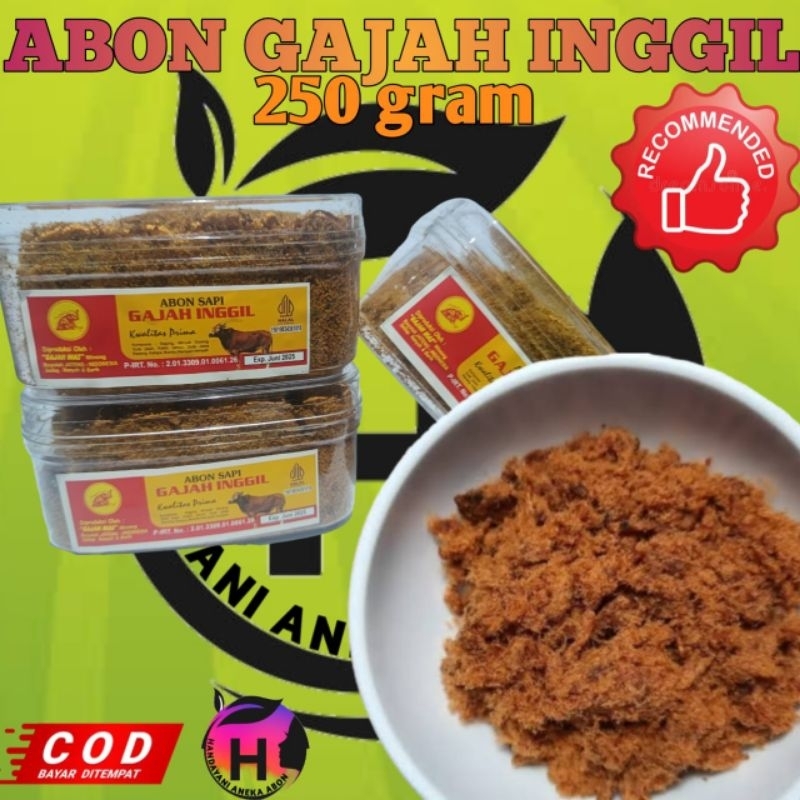 

Abon Sapi Gajah inggil manis dan pedas Kemasan toples 250gr asli boyolali