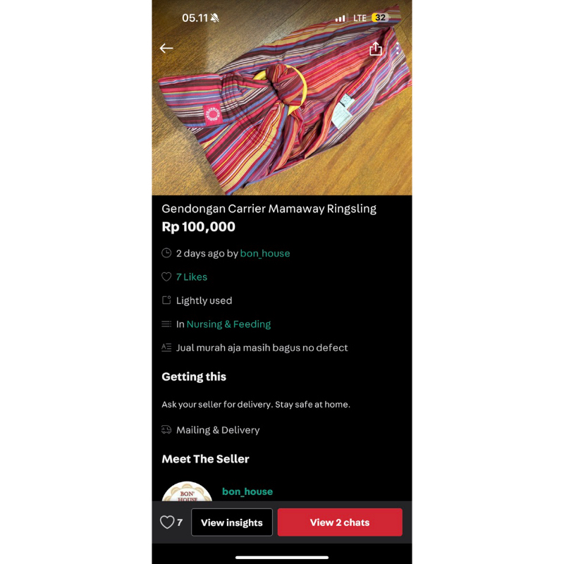 gendongan ring sling mamaway preloved