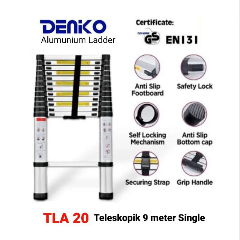 Tangga Teleskopik 9 Meter Aluminium Single Telescopic Ladder DENKO TLA 20