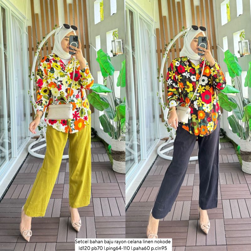 Setstel bahan baju rayon celana linen by Alvaro collection