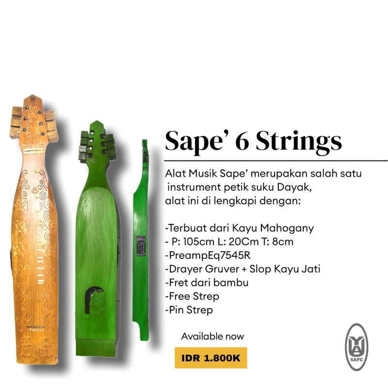 alat musik Sape Dayak  6 senar