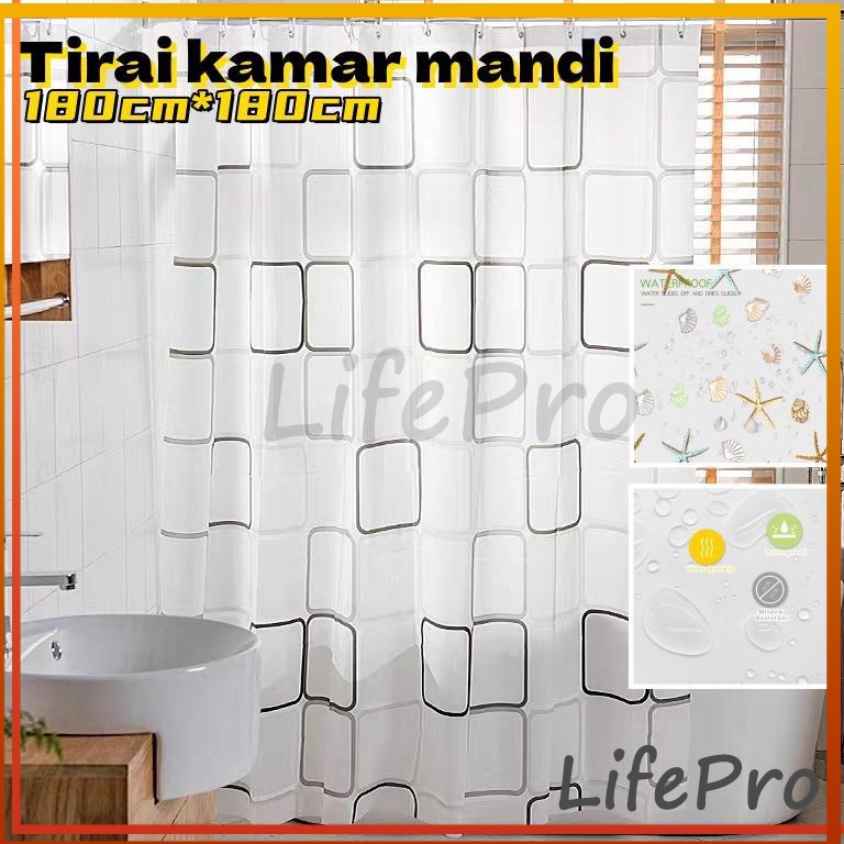 Terdepan Lifepro PEVA Tirai Shower Bathup Anti Air 18 x 18cm  Ring Hook Tirai Plastik Anti Jamur Tir