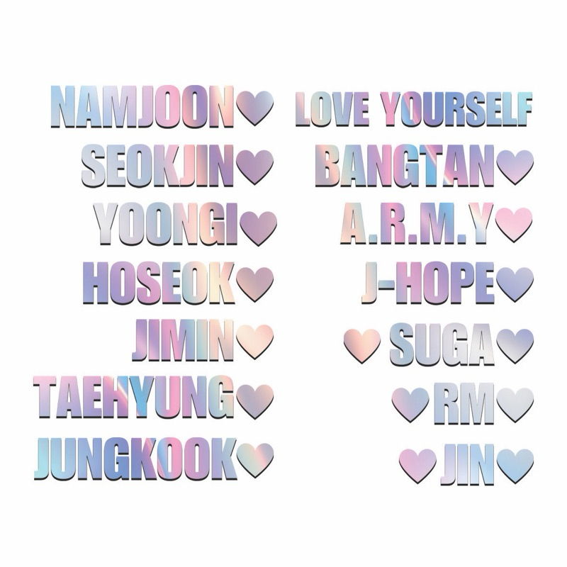 

STIKER NAMA HOLOGRAM BTS / KPOP(BISA CUSTOM)